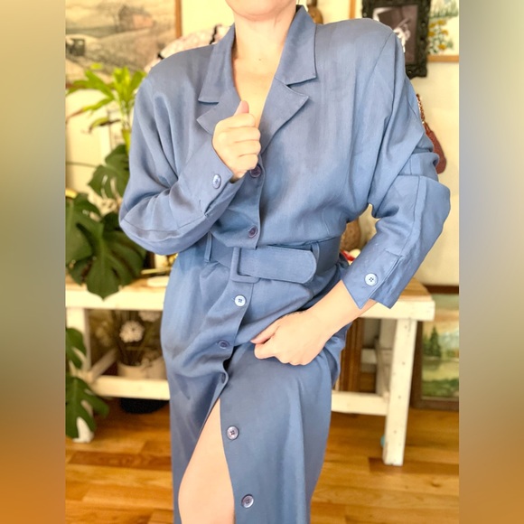 Vintage Wild Rose Periwinkle Blue Button Front Dress With Matching Belt - Picture 7 of 7